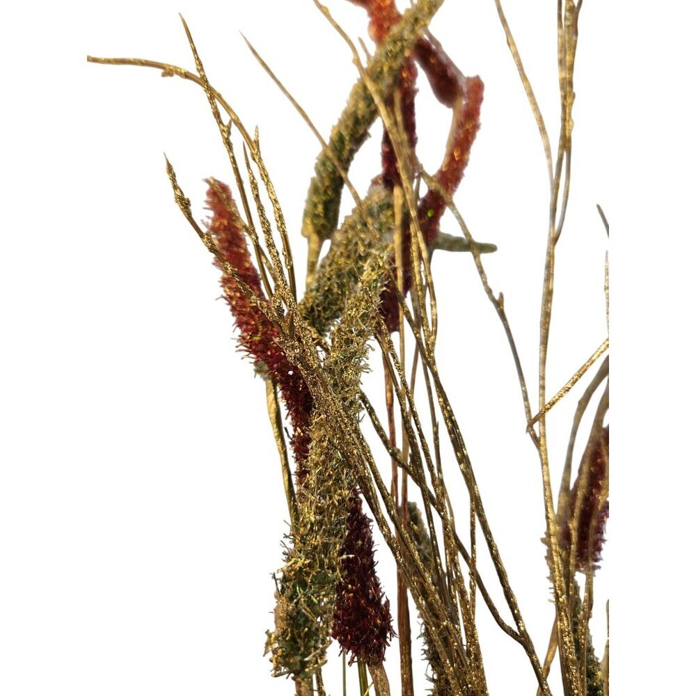 Glitter Artificial Floral Grass Spray Red & Gold Decorative Branch Stems Christm
